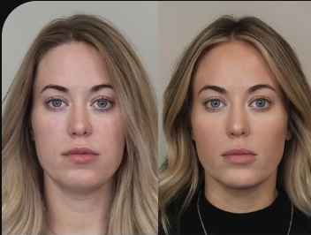 Patient 1 — before and after masseter hypertrophy reduction with therapeutic neurotoxin at Richmond Dental Spa